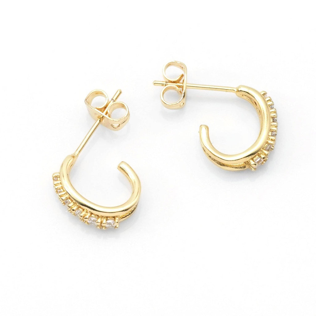 Cute CZ Oval Huggie Stud Earrings, Sku#LK815