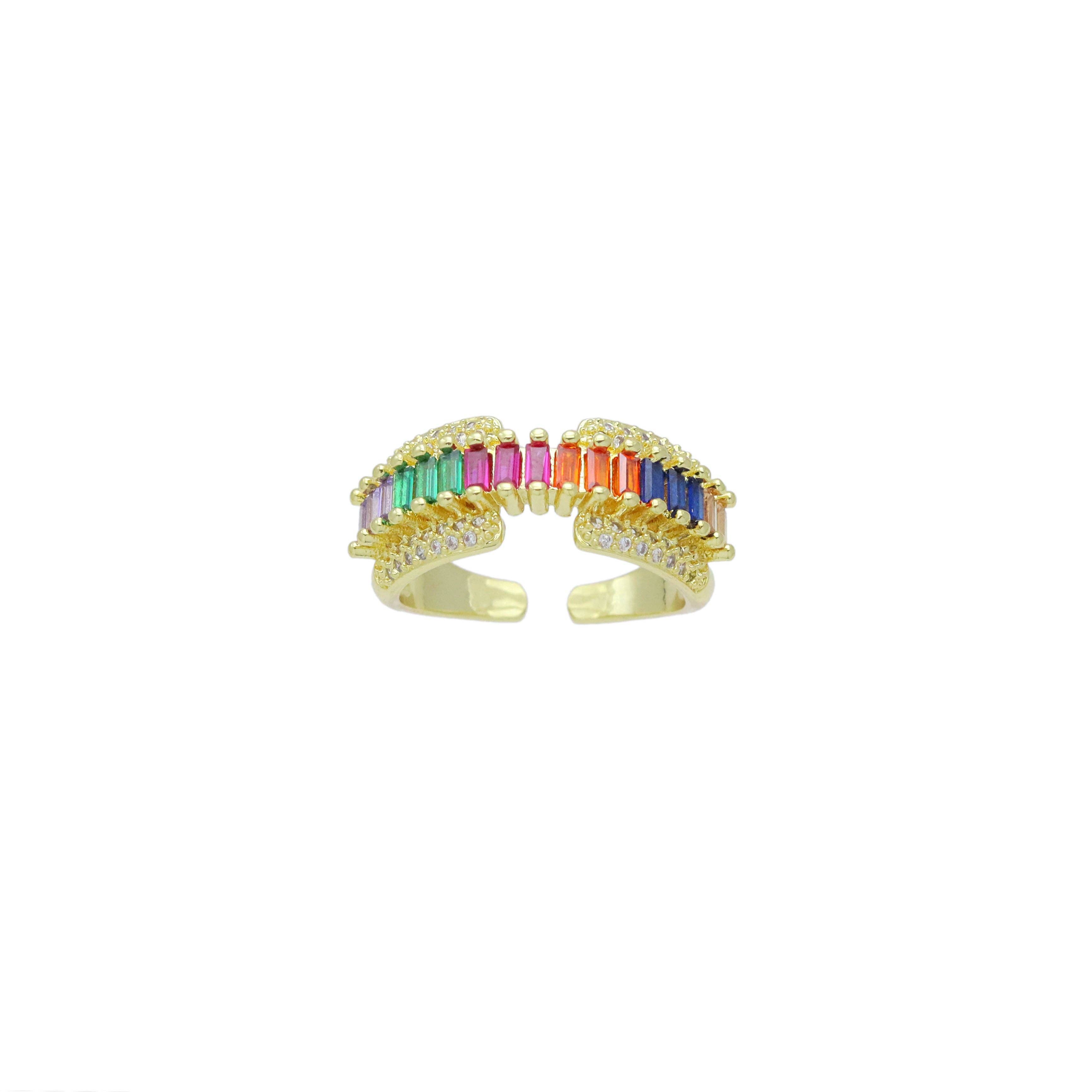 Colorful Baguette CZ Adjustable Ring, Sku#LD607