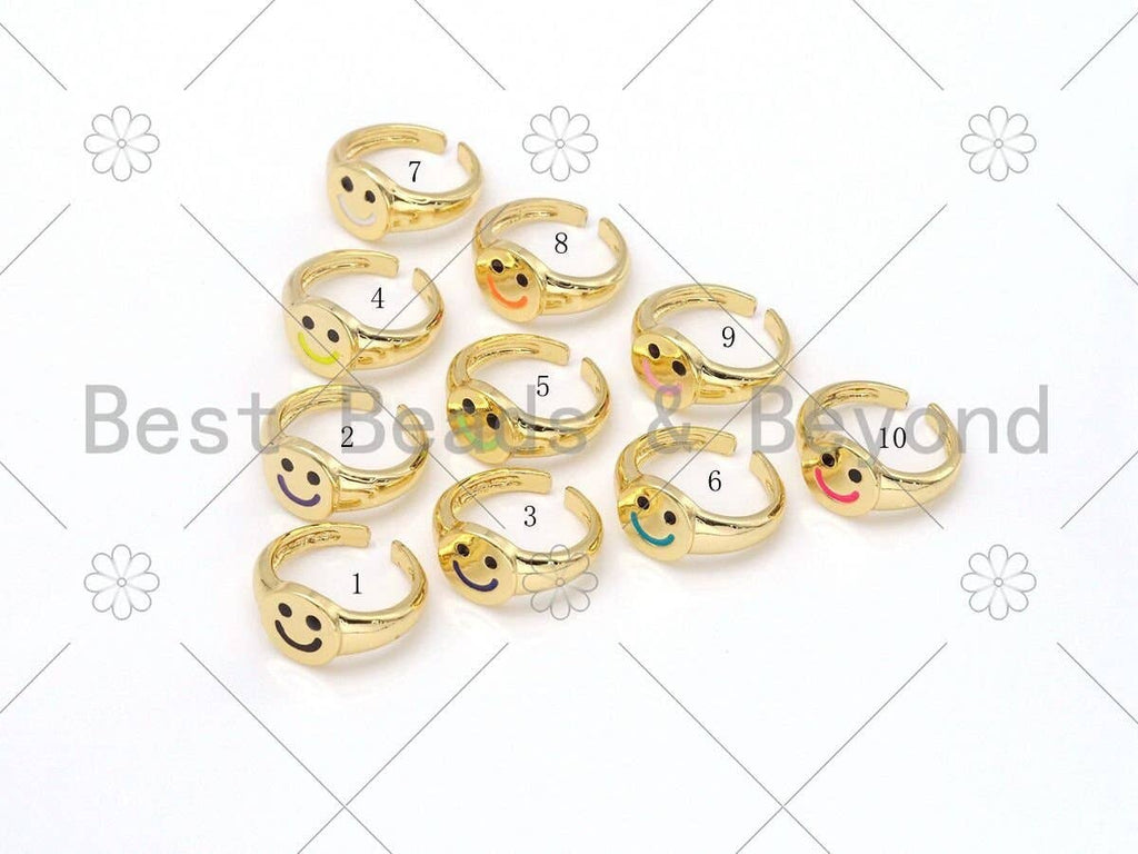Colorful Enamel Smiley Face Adjustable Ring, Sku#X240