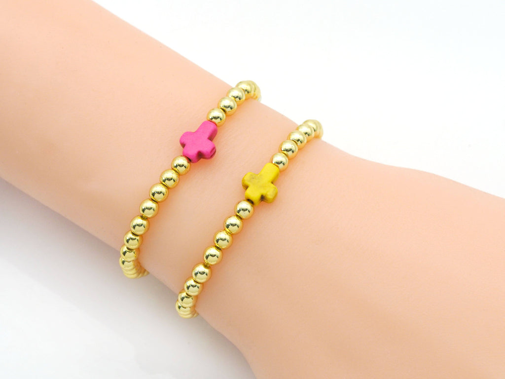 Colorful Cross Gold Hematite Adjustable Bracelet, Sku#EF266