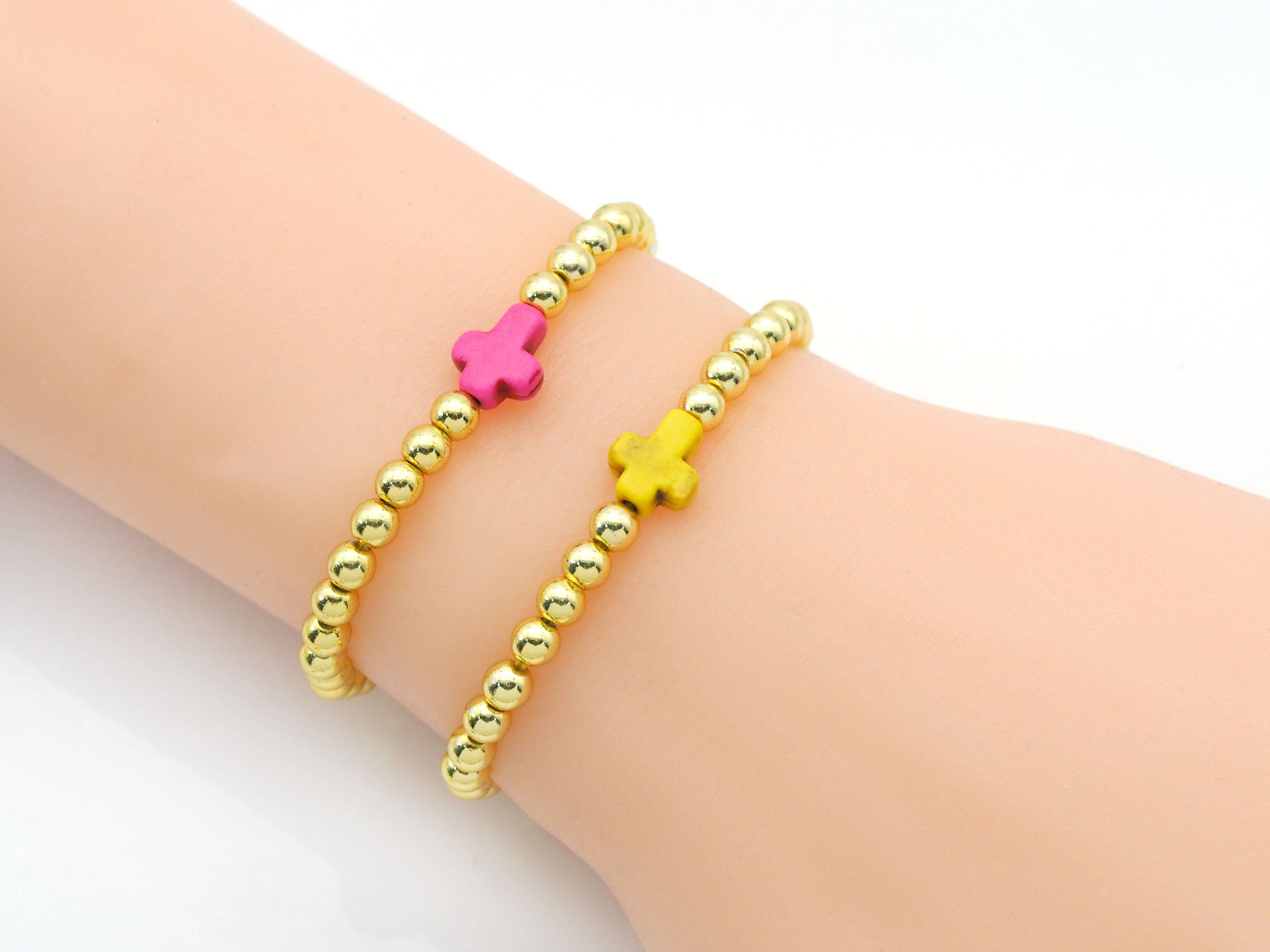 Colorful Cross Gold Hematite Adjustable Bracelet, Sku#EF266