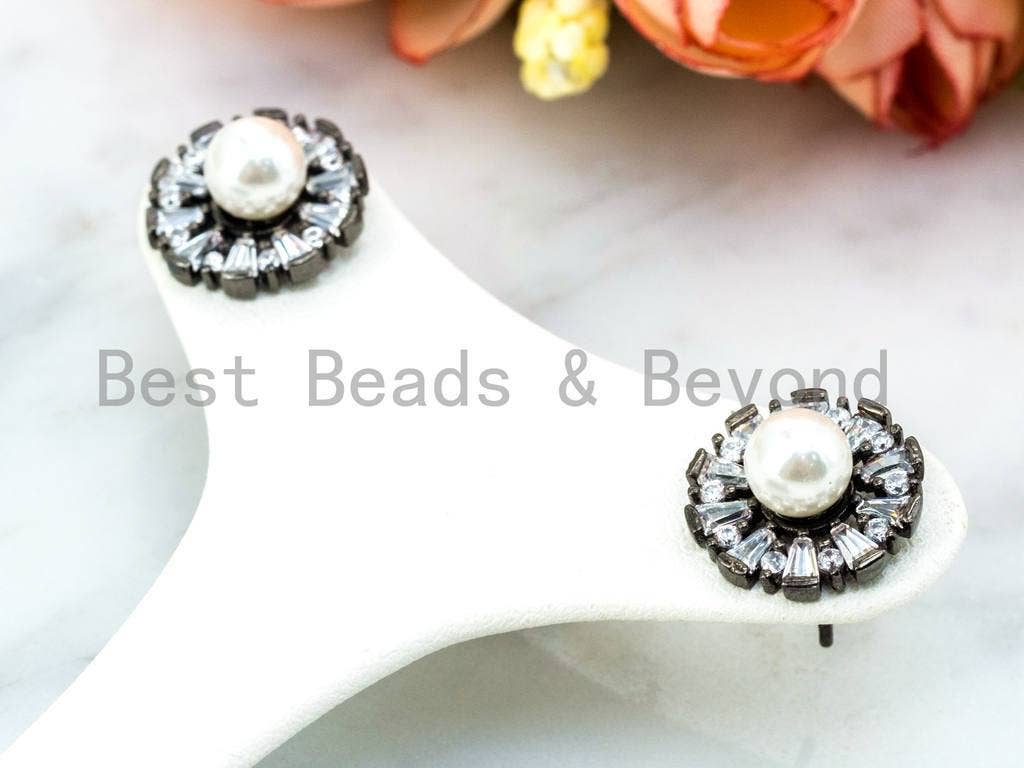 CZ with Pearl Stud Earring, Sku#O61