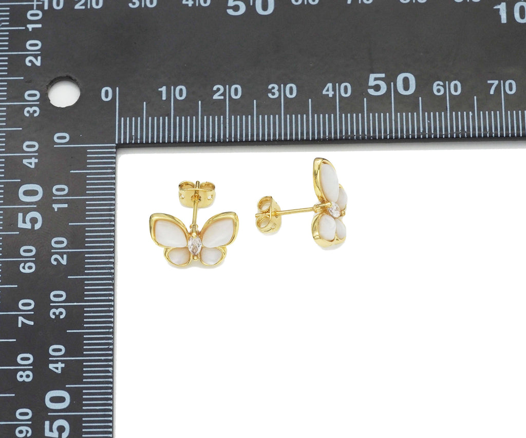 White Pearl Butterfly Stud Earrings, Sku#LD351