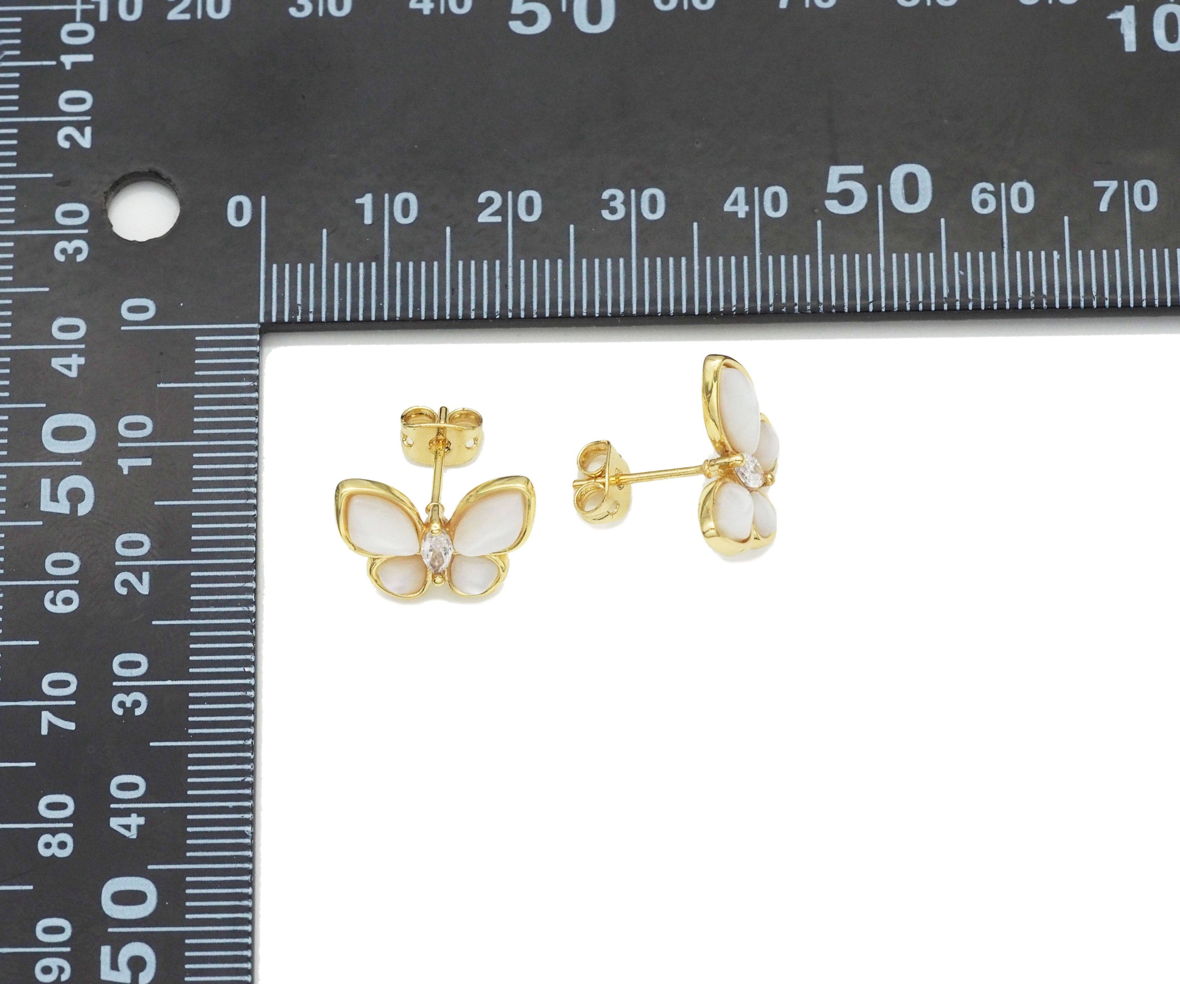 White Pearl Butterfly Stud Earrings, Sku#LD351