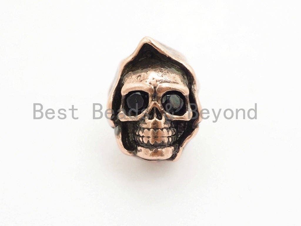 Antique Gold/Silver/Copper Skull with Hat Bead, CZ Pave Double Face Skull, Men's Bracelet Beads, Skull Charm, 10x13x10mm, 1pc, sku#Y137