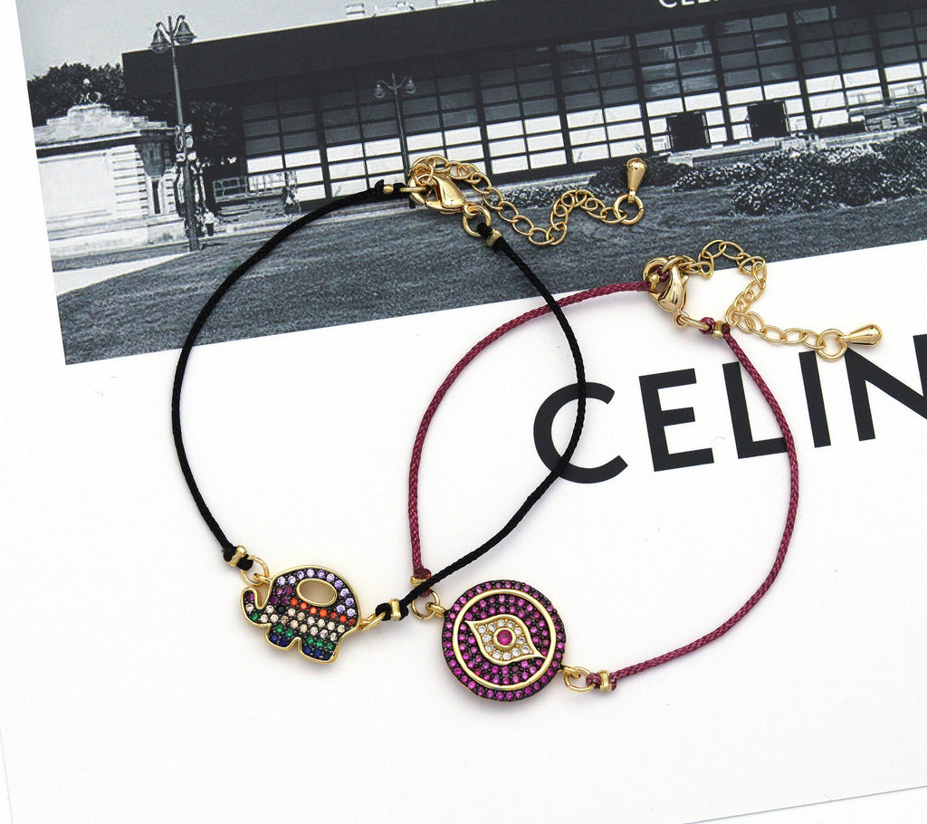 String Evil Eye Elephant Twisted Line Connector Bracelet, sku#EF128