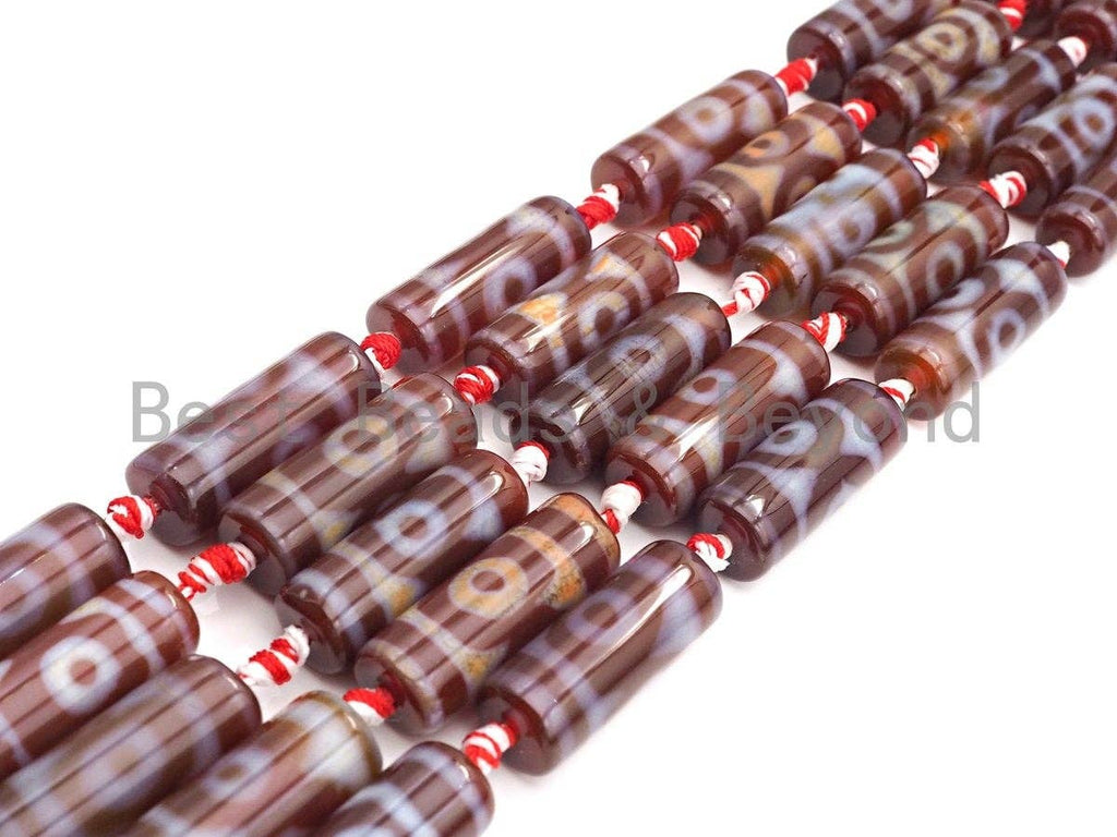 1pc/10pc Natural Tibetan Agate Cylinder Spacer Beads, Brown White Eye Dzi Spacer Beads, Tibetan Dzi Beads, 11x30mm, sku#U865
