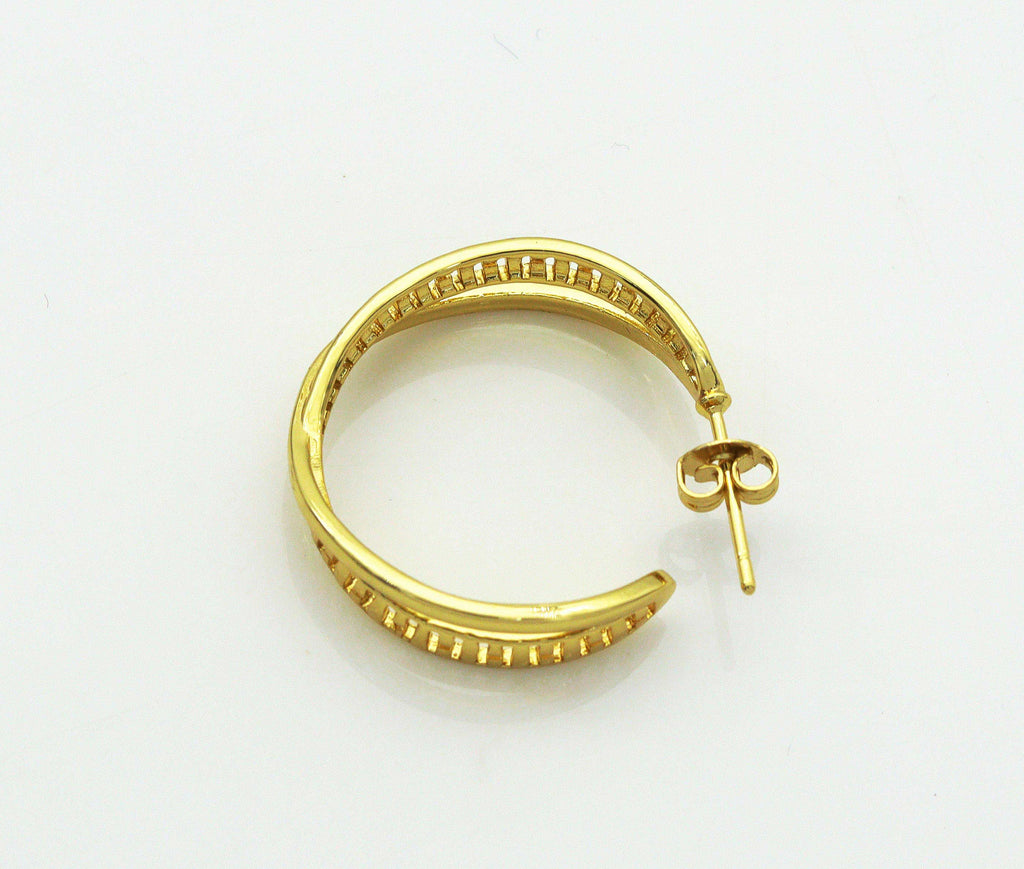 Gold Double Round Ring Huggie Earrings, Sku#J353