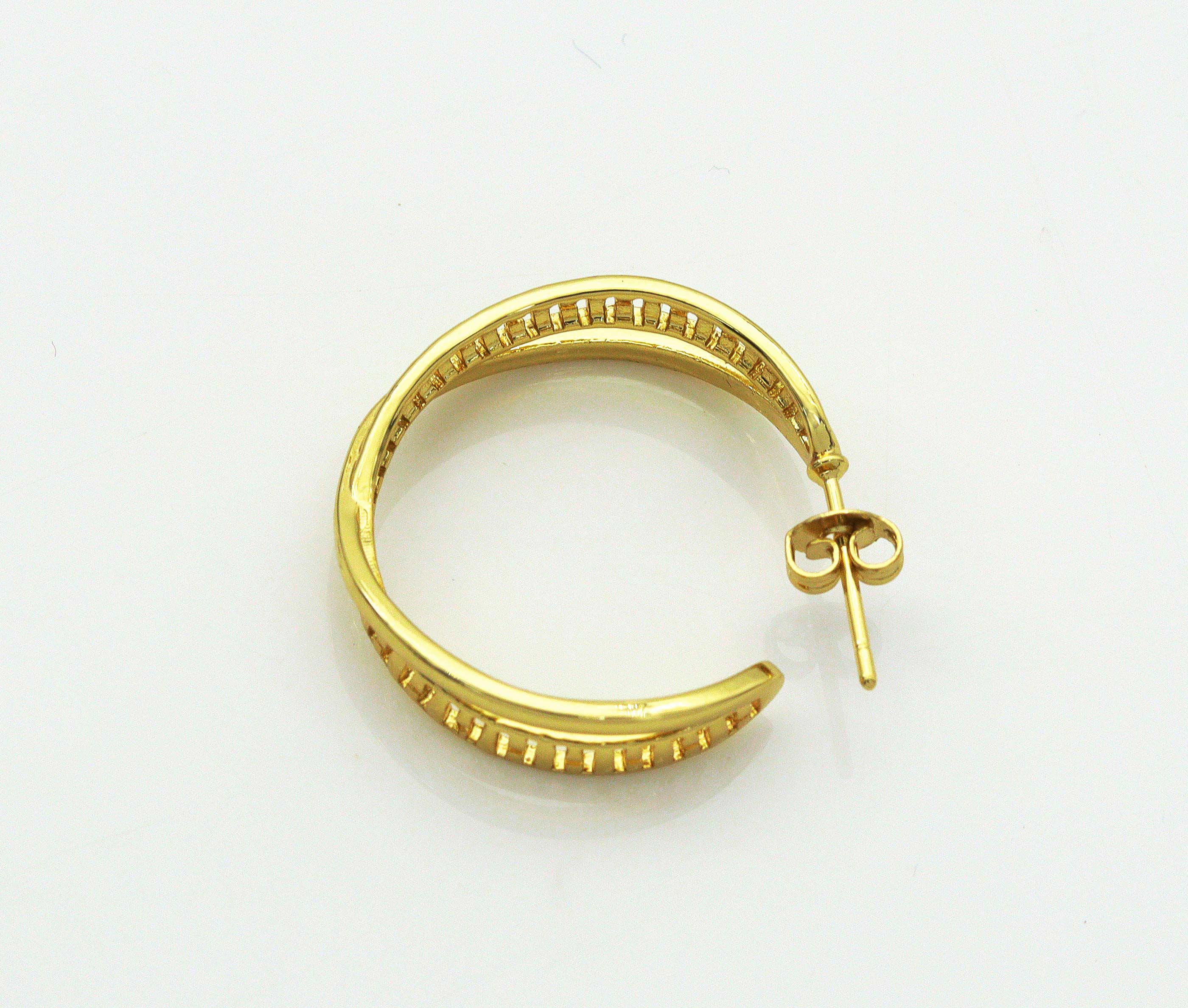 Gold Double Round Ring Huggie Earrings, Sku#J353