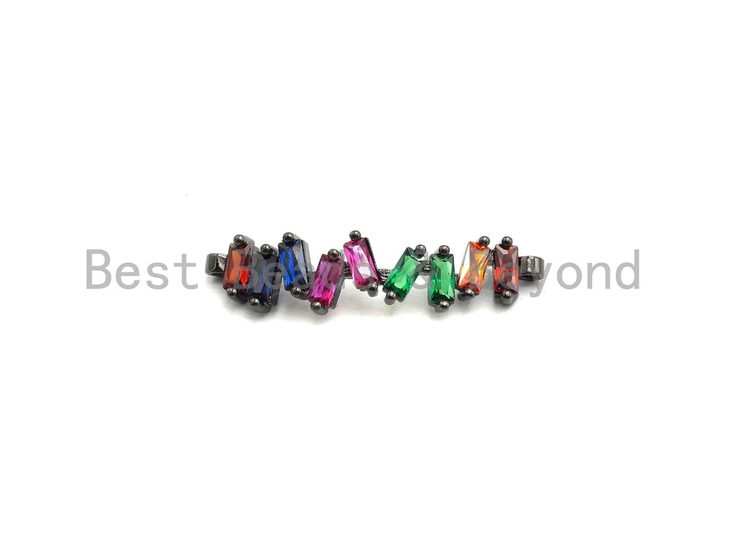 Rainbow CZ Micro Pave Wavy Line Connector Baguette cz Cluster, Link Connector, Spacer Connector,8x35mm,sku#E430C