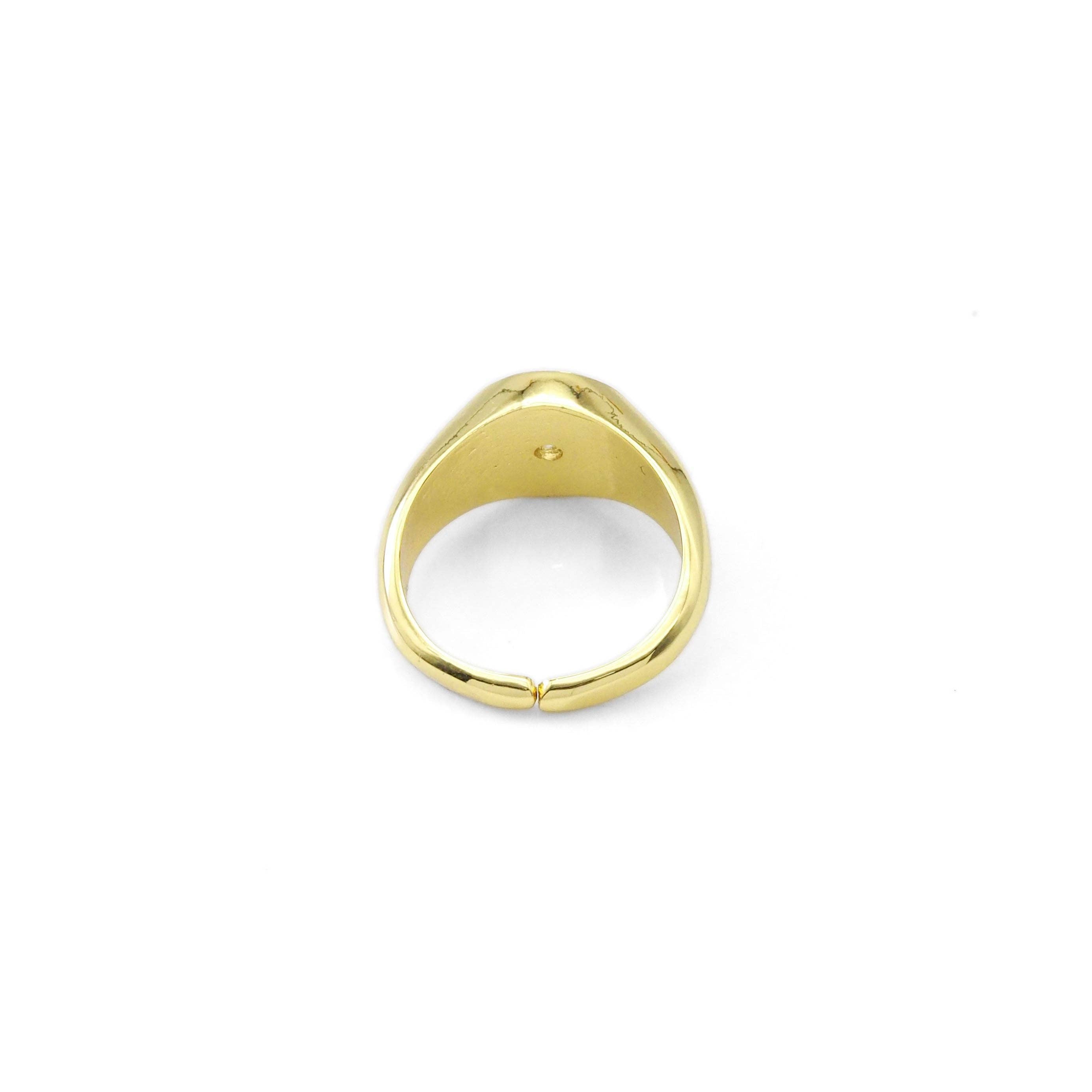 Gold CZ North Star Signet Adjustable Ring, Sku#LX326