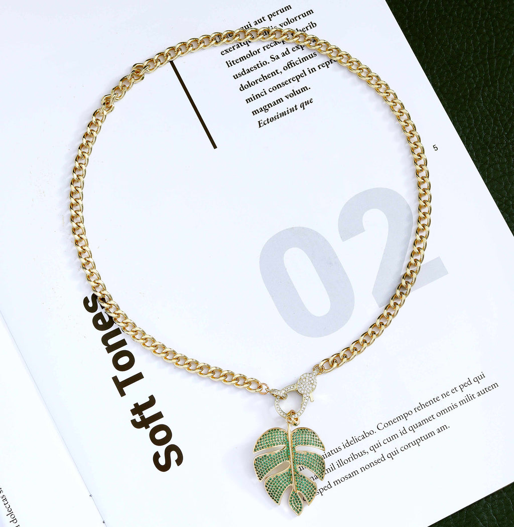 Collier Chaîne Cubaine Feuille, réf. CL08