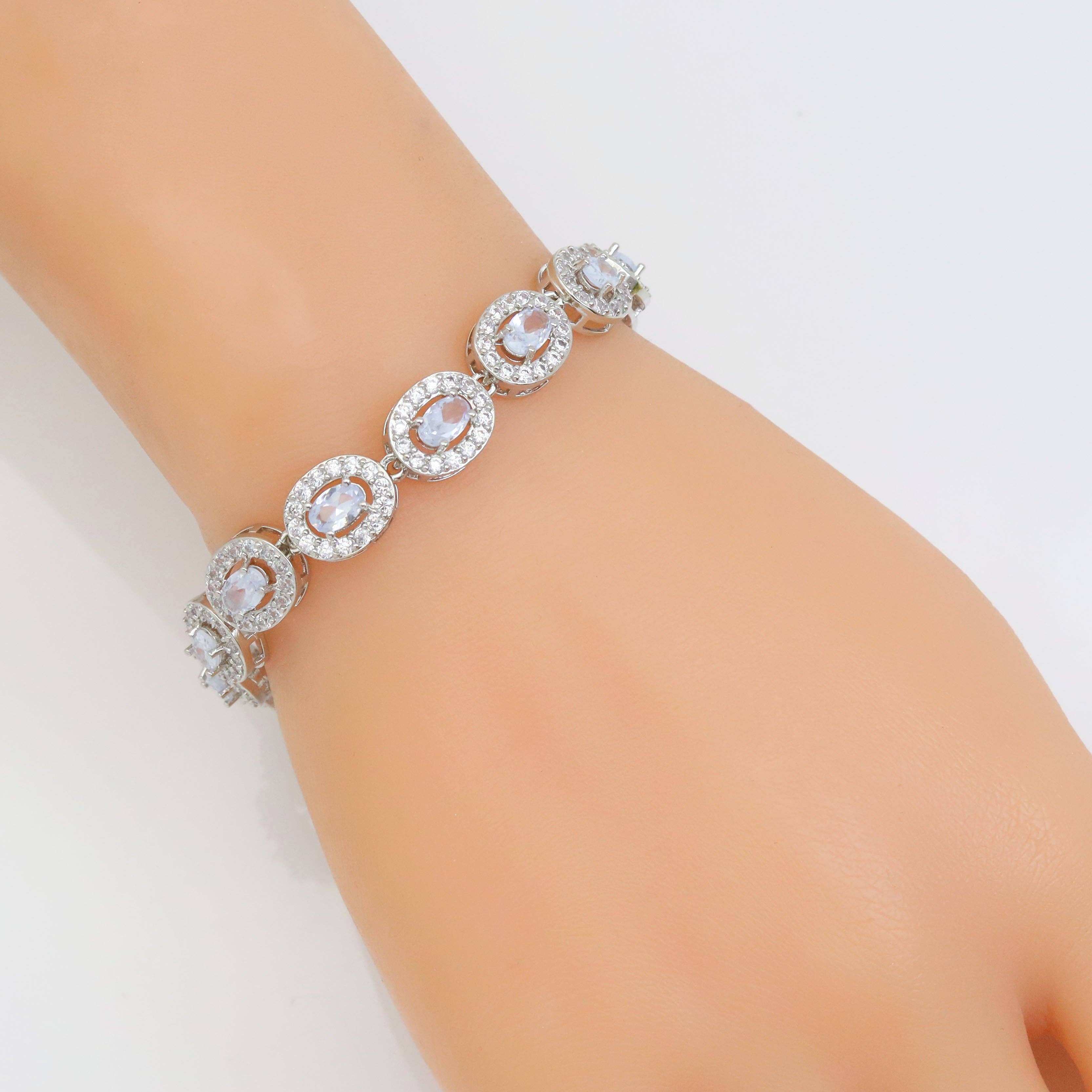 Big Oval CZ Gold Silver Bracelet, Sku#A189