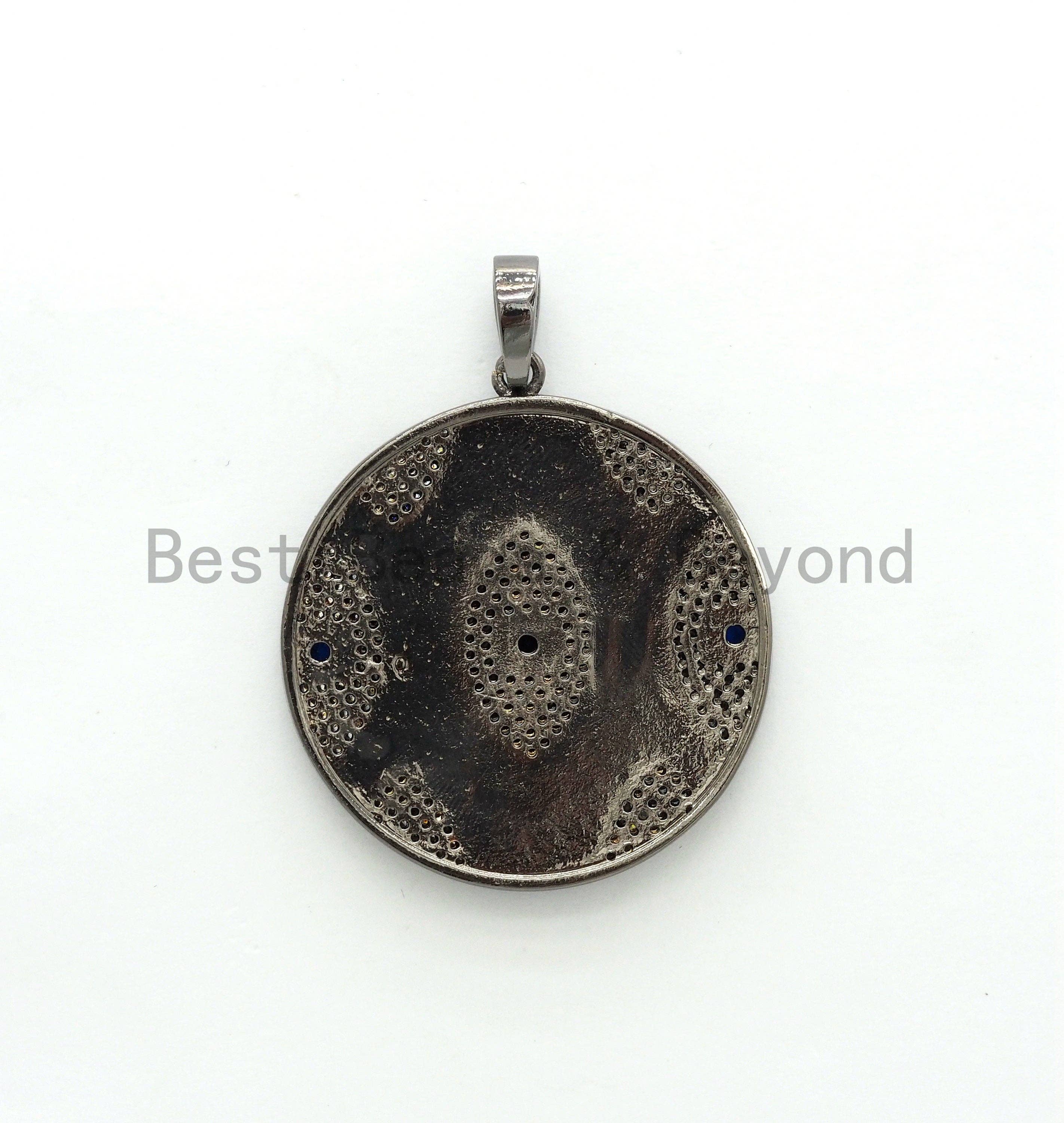 LARGE Enamel Colorful Round With Evil Eye Pendant,CZ Micro Pave Oil Drop Round pendant,Enamel pendant,Enamel Jewelry,34x38mm,sku#F593