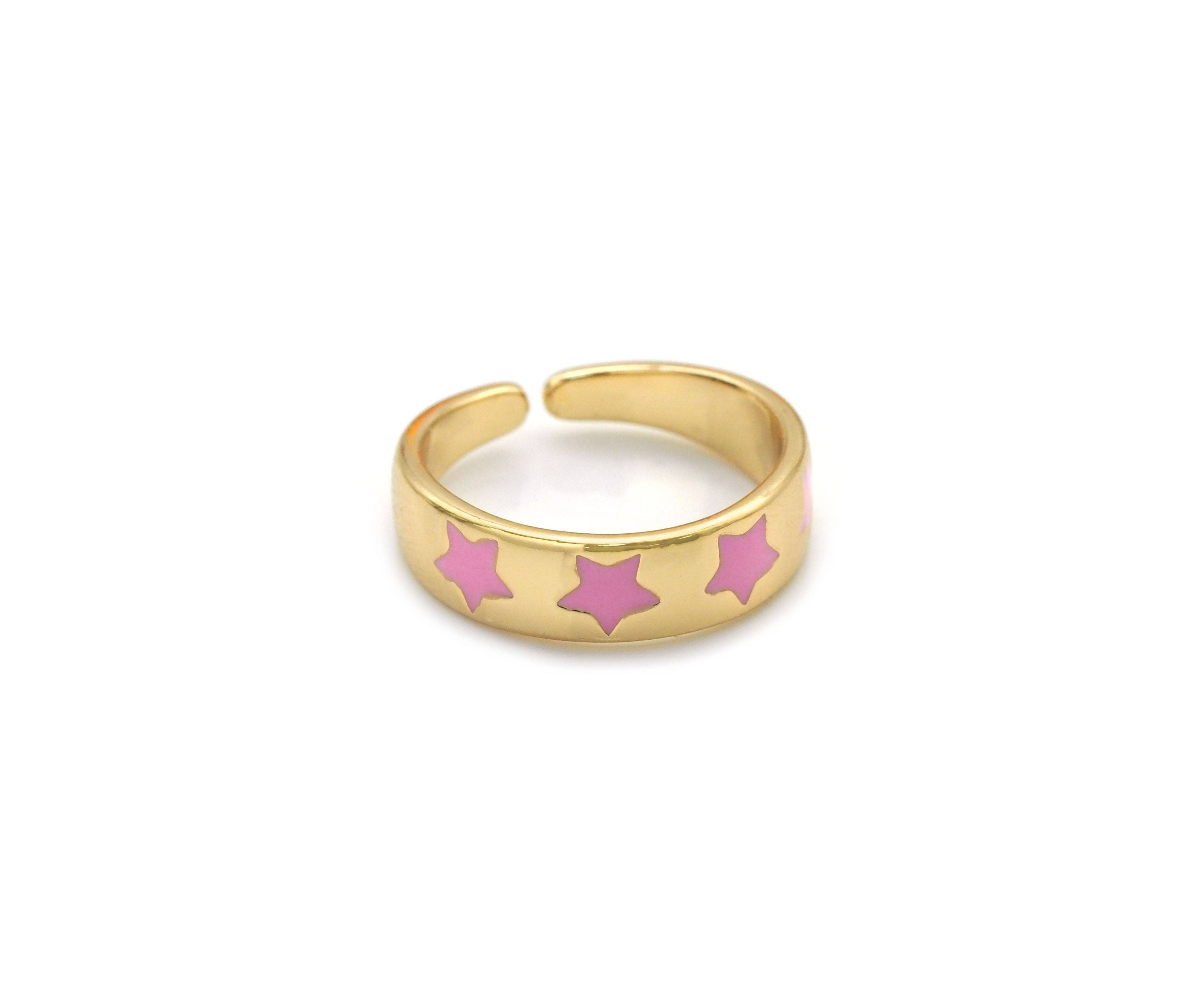 Gold Colorful Enamel Star Adjustable Ring, Sku#LX183