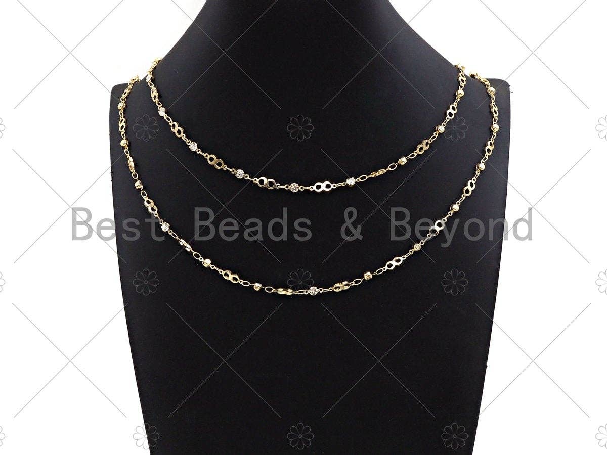 Dainty Infinity link Cubic Zirconia Chain, Chain Supplies, Bulk Chain for Rosary Necklace Bracelet Supply, 5x13mm,sku#M354