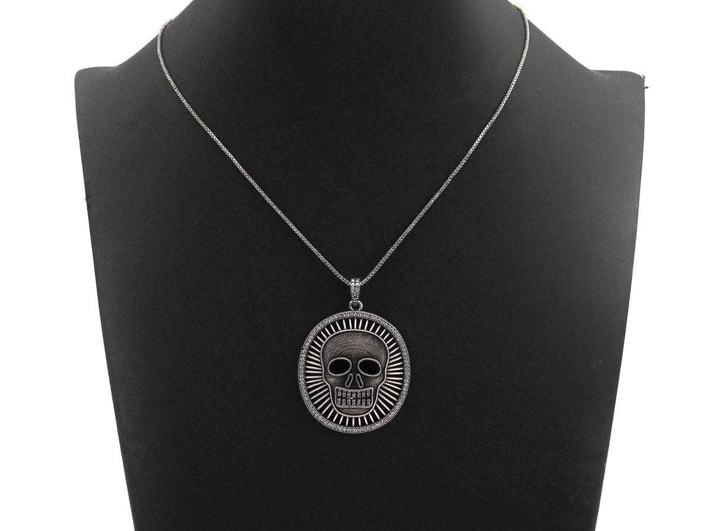 Antique Finish CZ Micro Pave Hollow out Skull Pendant, Silver Tone, 39x46mm,sku#F988C