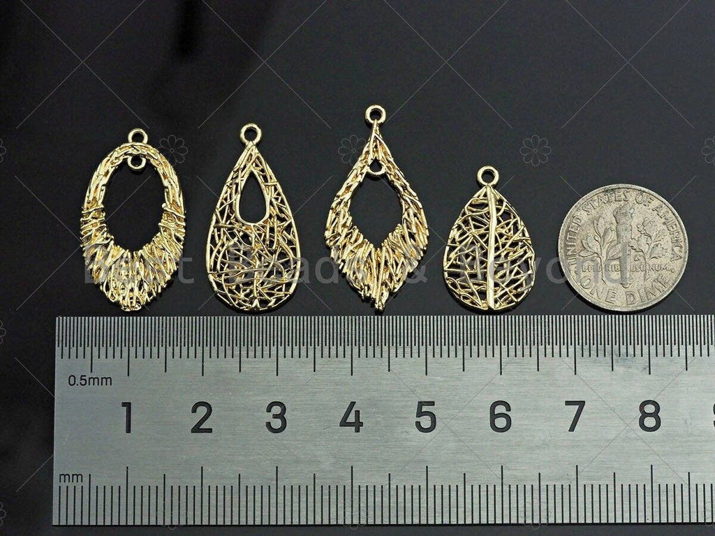 Filigree Gold Lacy Charm, heart/leaf/oval/Teardrop Shape Brushed Gold Twisted Wire Charm Pendants for Earrings necklace making, sku#CP06