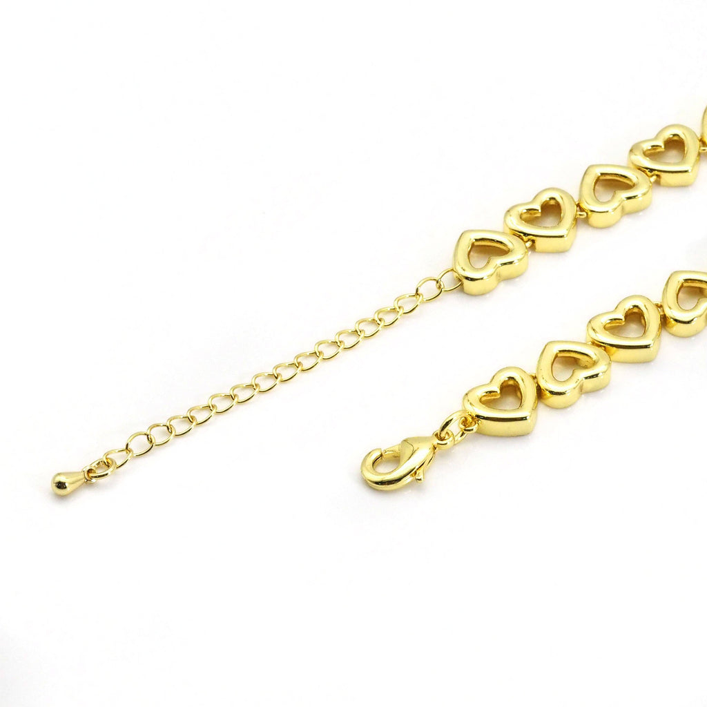 Clear CZ Gold Heart Link Chain Necklace,sku#LX232