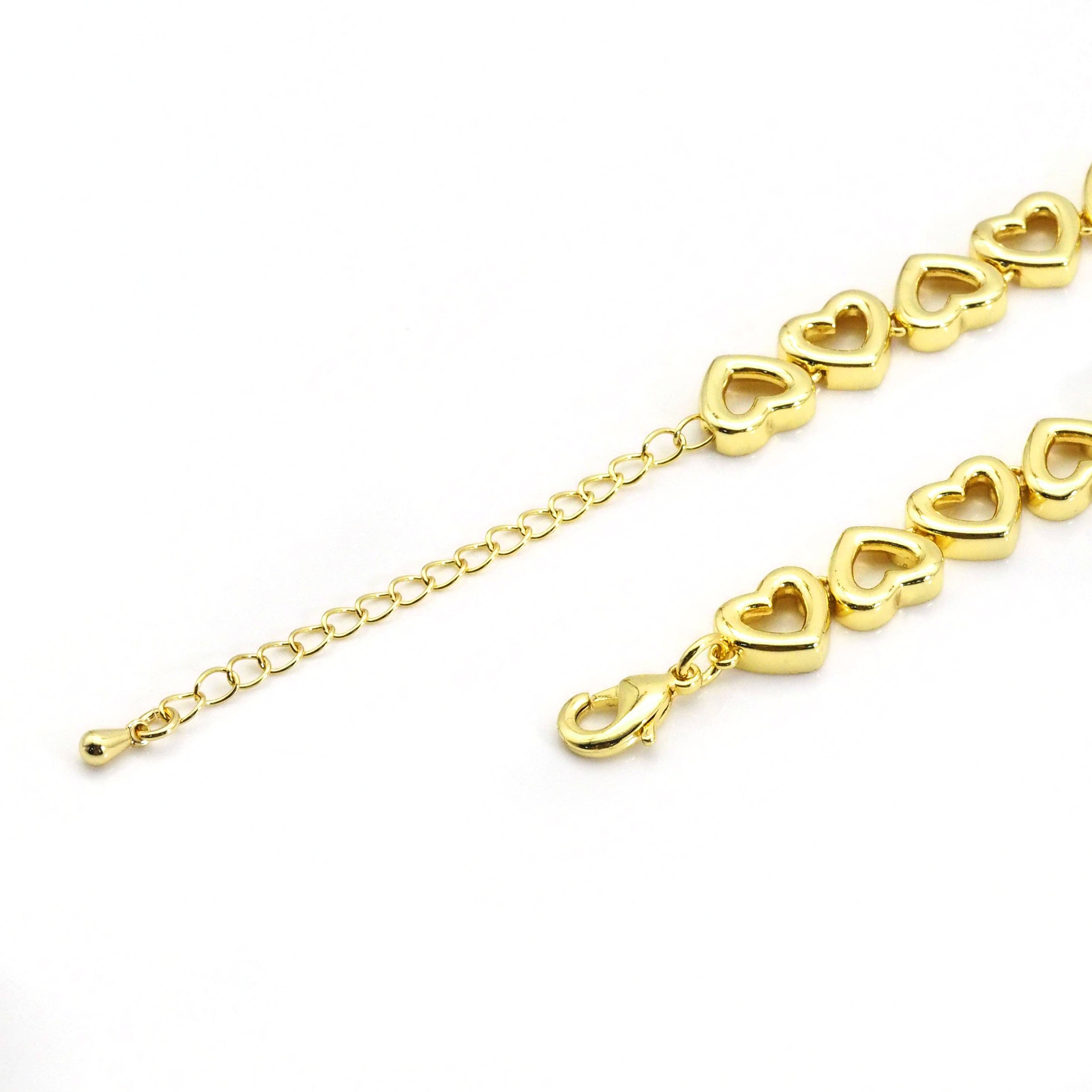 Clear CZ Gold Heart Link Chain Necklace,sku#LX232