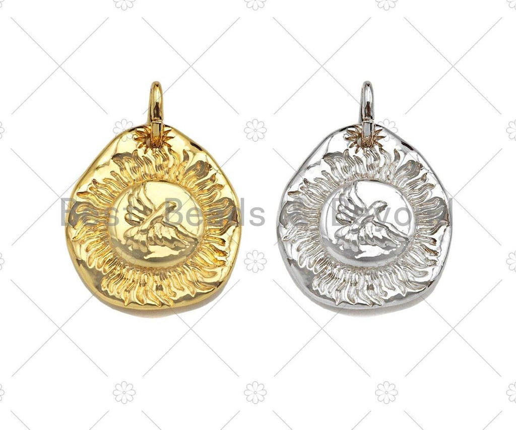 18K Danity Gold Bird On Sunflower Pendant/Charm, Bracelet Necklace Oval Pendant Charm, Silver/Gold Tone,18x20mm,Sku#Y383