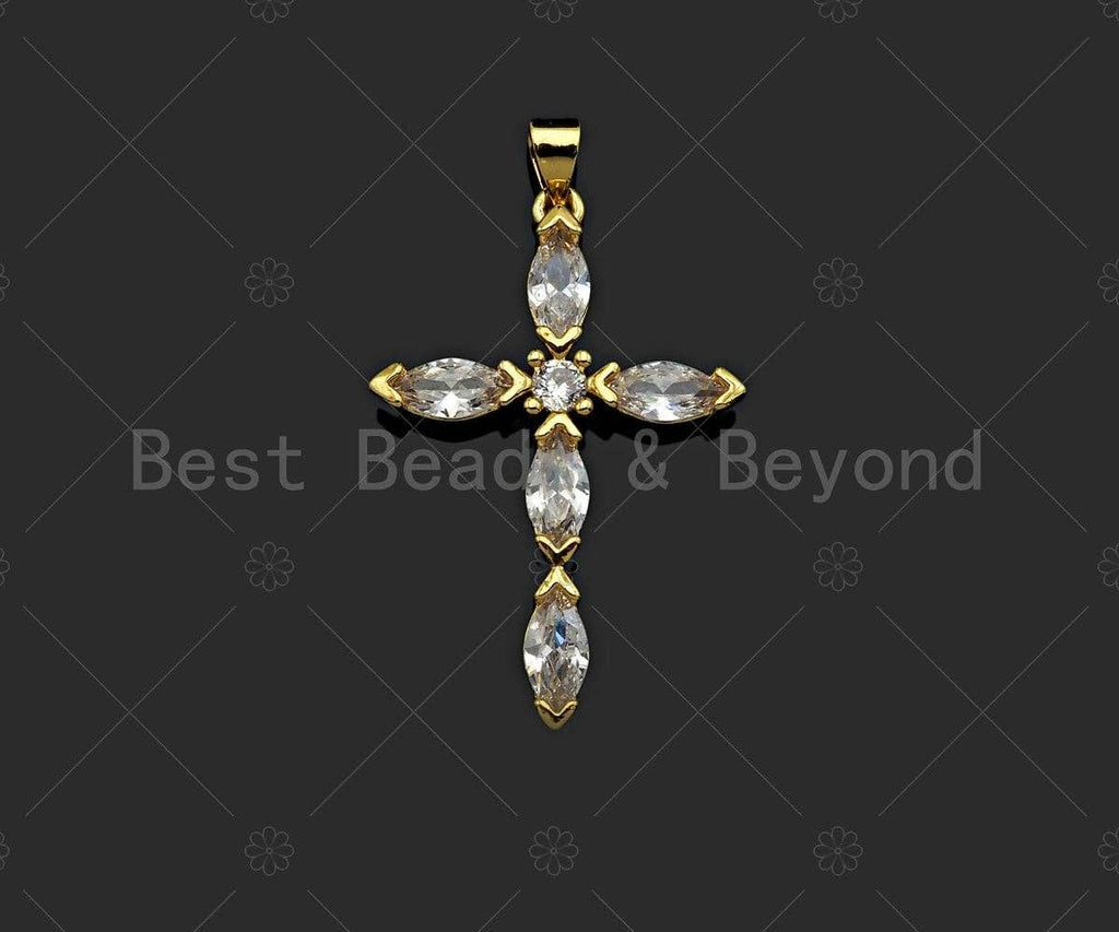 Big CZ Micro Pave Cross Shape Pendant, 18K Gold Filled Cubic Zirconia Cross Charm, Necklace Bracelet Charm Pendant,24x36mm, Sku#LD23