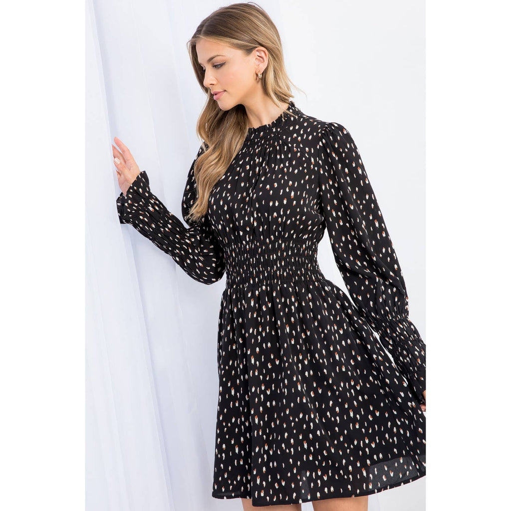 Gretchen -Smocked Waist Print Mini Dress