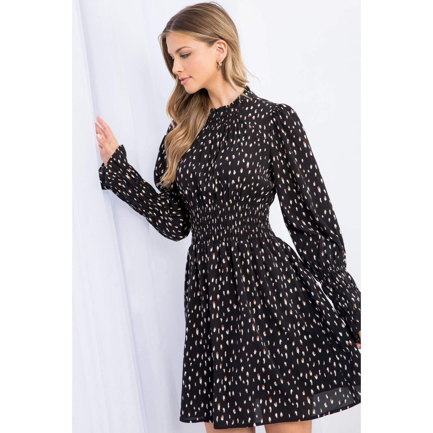 Gretchen -Smocked Waist Print Mini Dress