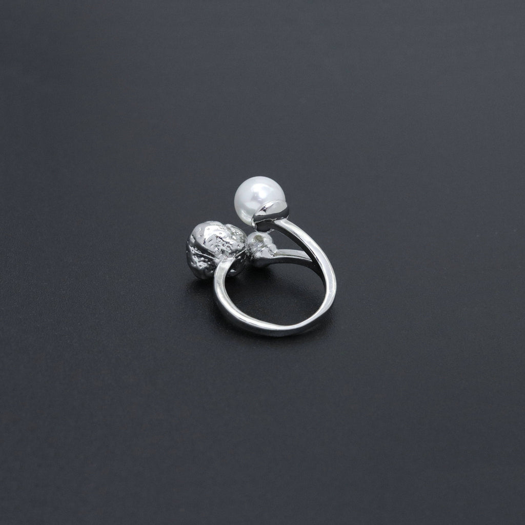Silver Hammered Square with Pearl Adjustable Ring, Sku#ZX211