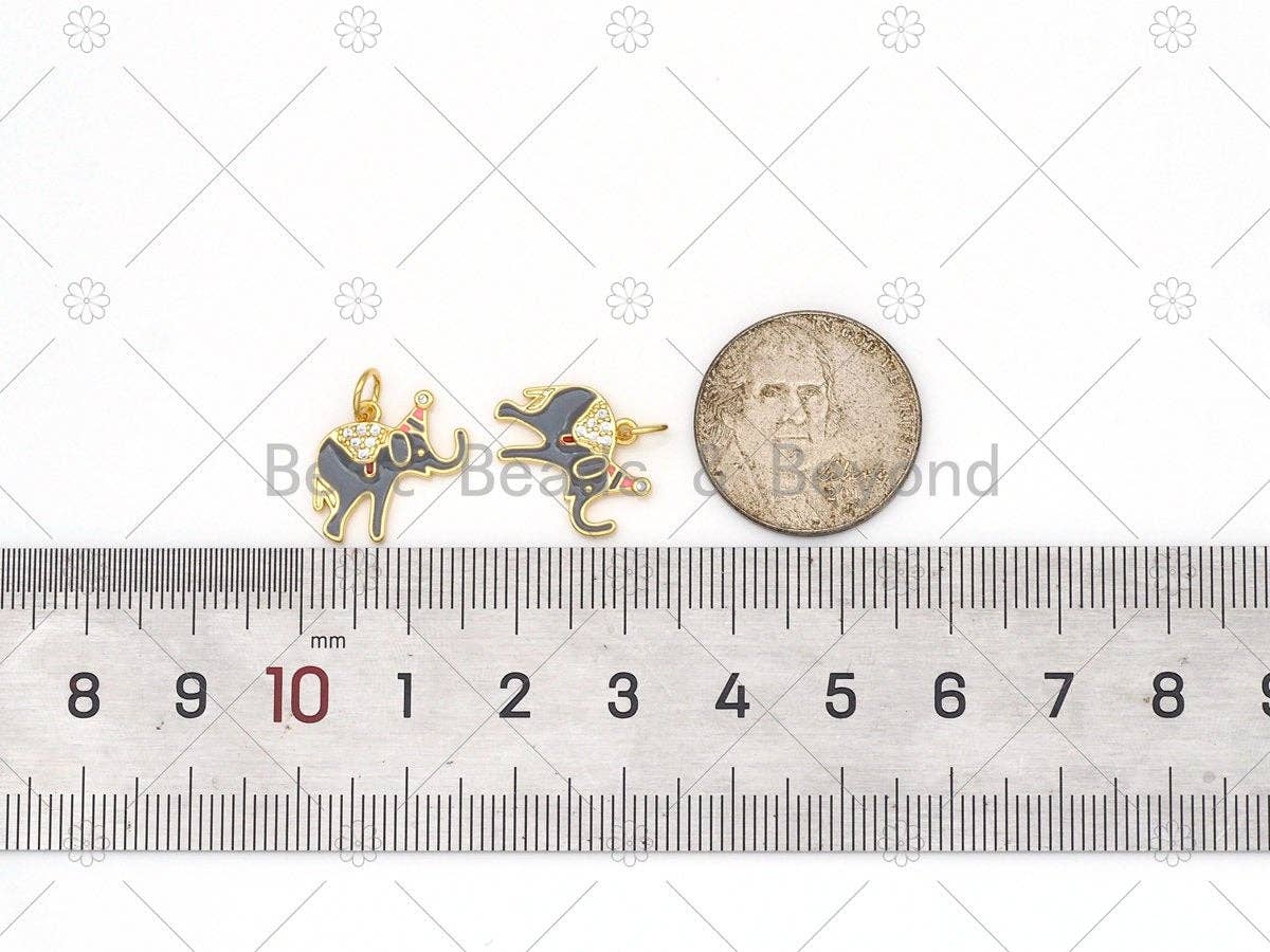 CZ Micropave Grey Enamel Cute Elephant Shape Pendant,18K Gold Filled Elephant Charm,  Necklace Bracelet Charm Pendant,14x14mm,Sku#Y538