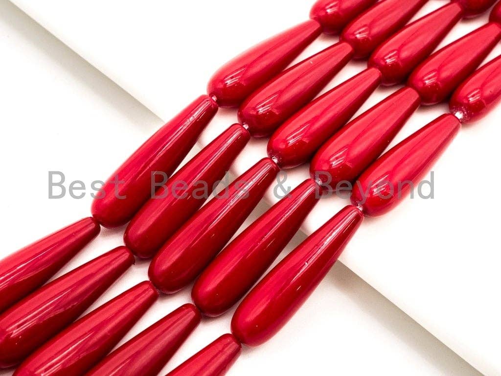 Red Natural Mother of Pearl beads,8x30mm Pearl Teardrop beads, Loose Teardrop Smooth Pearl Shell Beads, 16inch strand, SKU#T89
