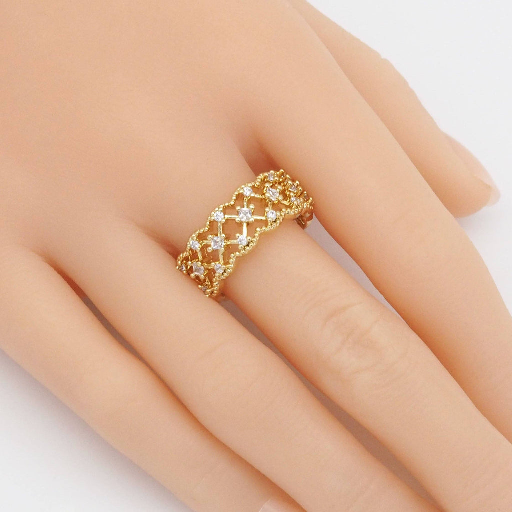Gold CLear CZ Filligree Adjustable Ring, Sku#LD444