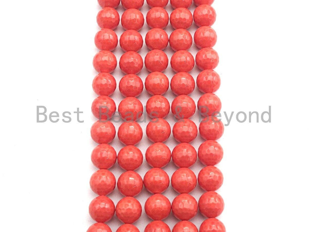 Quality Orange Mother of Pearl beads, 6mm/8mm/10mm/12mm/14mm Pearl Faceted Round, Loose Faceted Pearl Shell Beads, 16inch strand, sku#T118