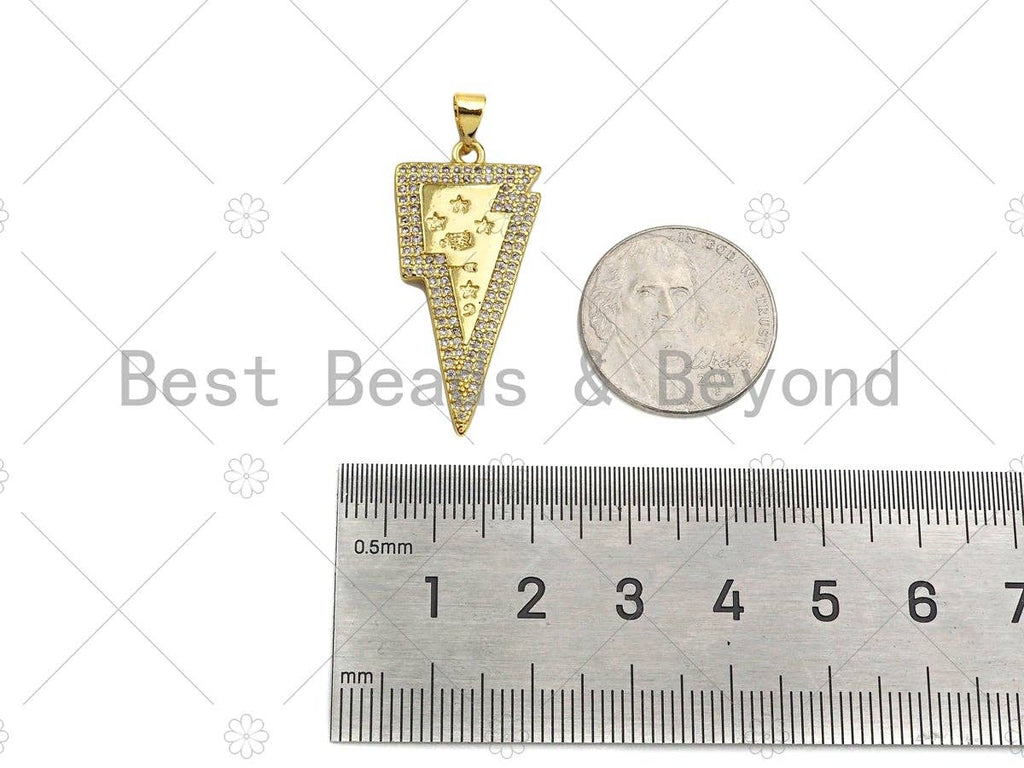 CZ Micro Pave Star On Lightning Shape Pendant, 18K Gold Charm, Necklace Bracelet Charm Pendant,16x33mm,Sku#LK309