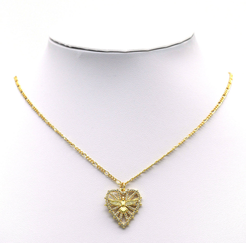 CZ Gold Eagle On Hollow Out Heart Charm, Sku#LK639