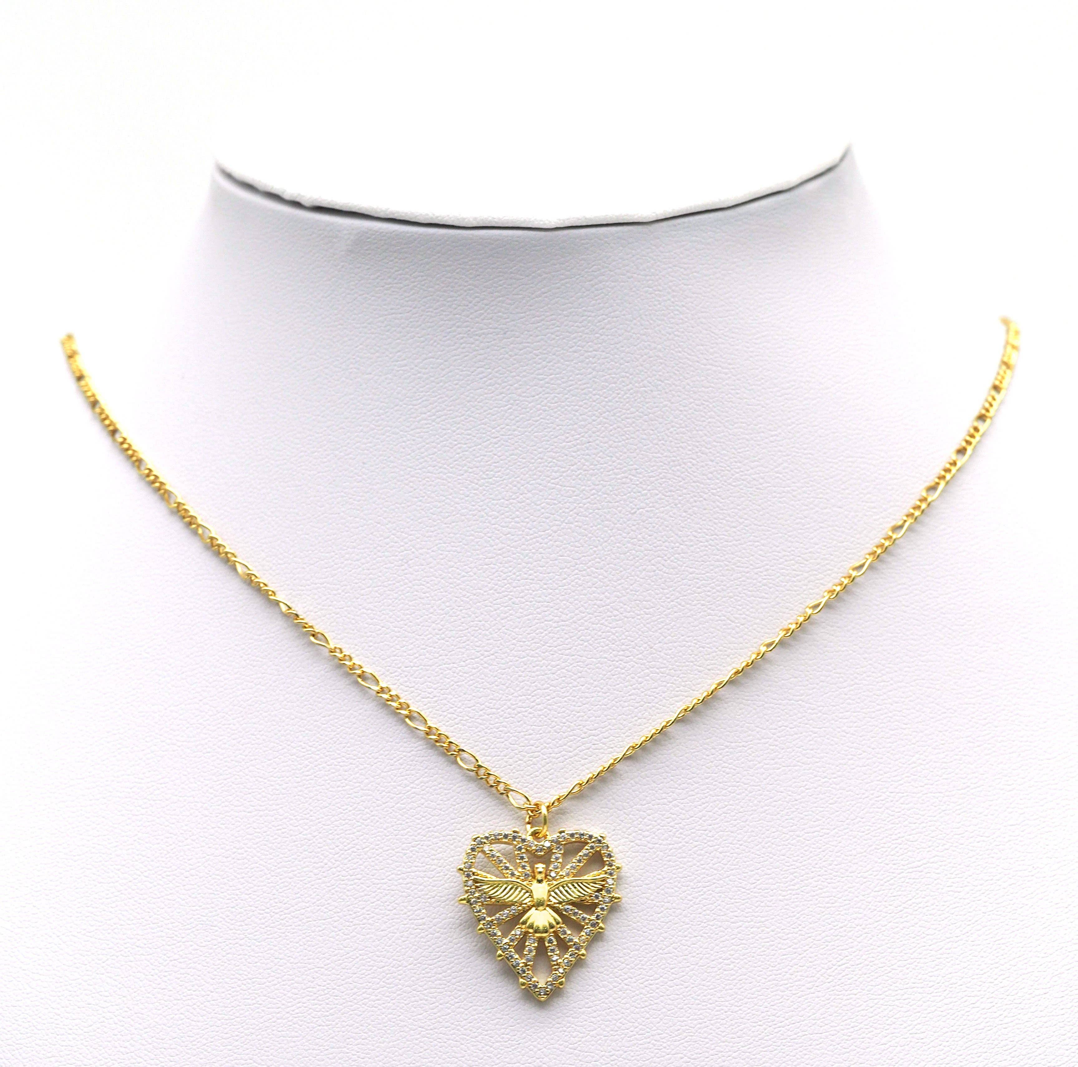 CZ Gold Eagle On Hollow Out Heart Charm, Sku#LK639