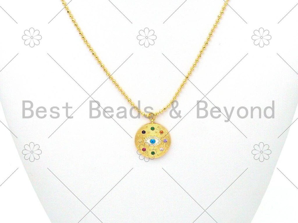 Colorful CZ Micro Pave Evil Eye On Round Coin Shape Pendant,18K Gold Filled Medallion Charm, Necklace Bracelet Charm,20x23mm,Sku#Y489