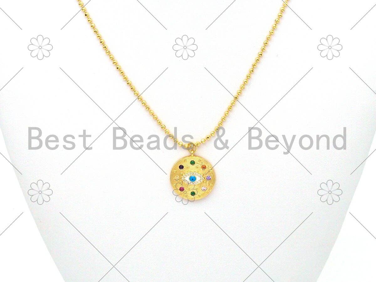 Colorful CZ Micro Pave Evil Eye On Round Coin Shape Pendant,18K Gold Filled Medallion Charm, Necklace Bracelet Charm,20x23mm,Sku#Y489
