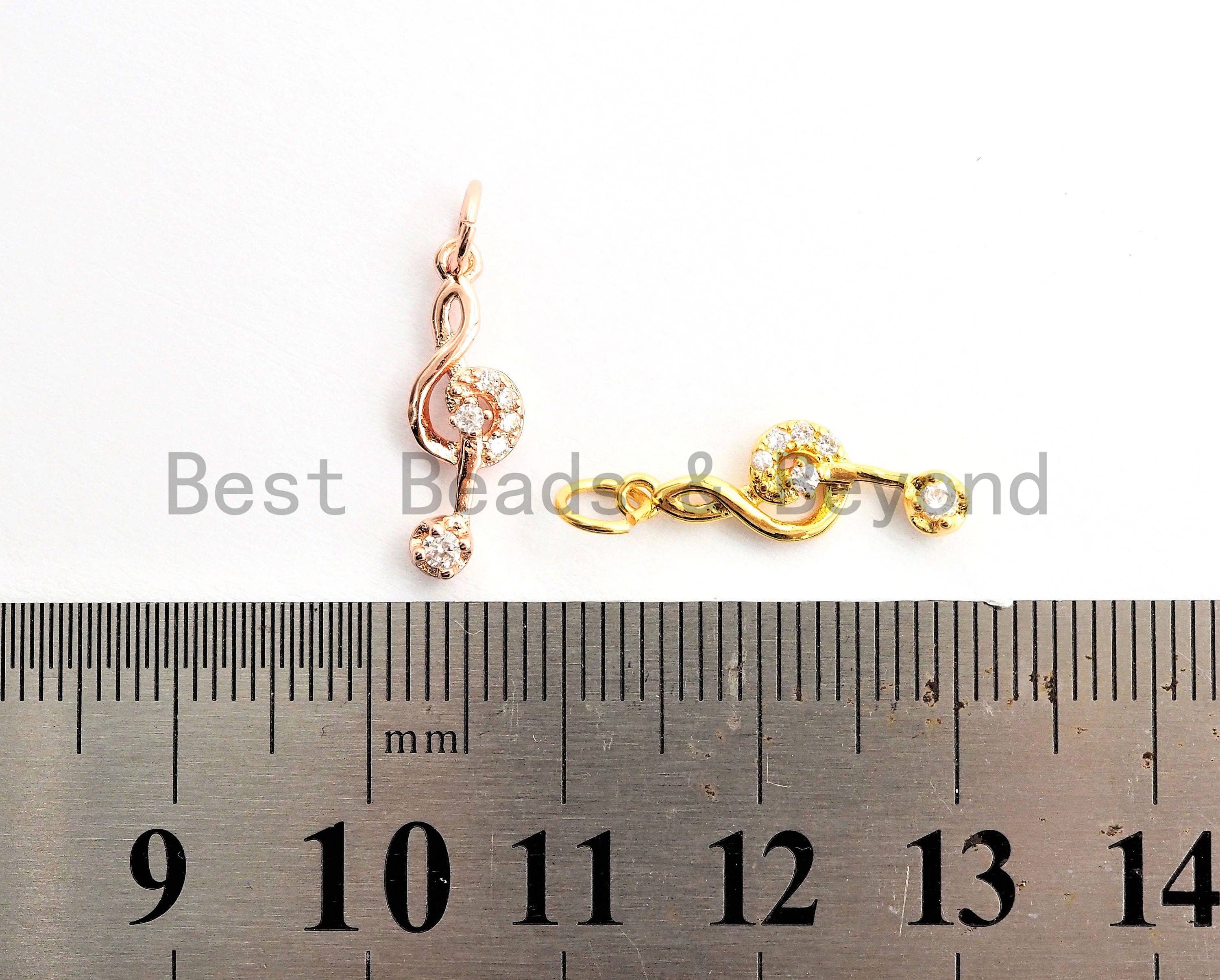 CZ Micro Pave Treble Clef Pendant/Charm,Cubic Zirconia Music Symbol Paved Charm, Necklace Bracelet Charm Pendant, 6x18mm, sku#Y156