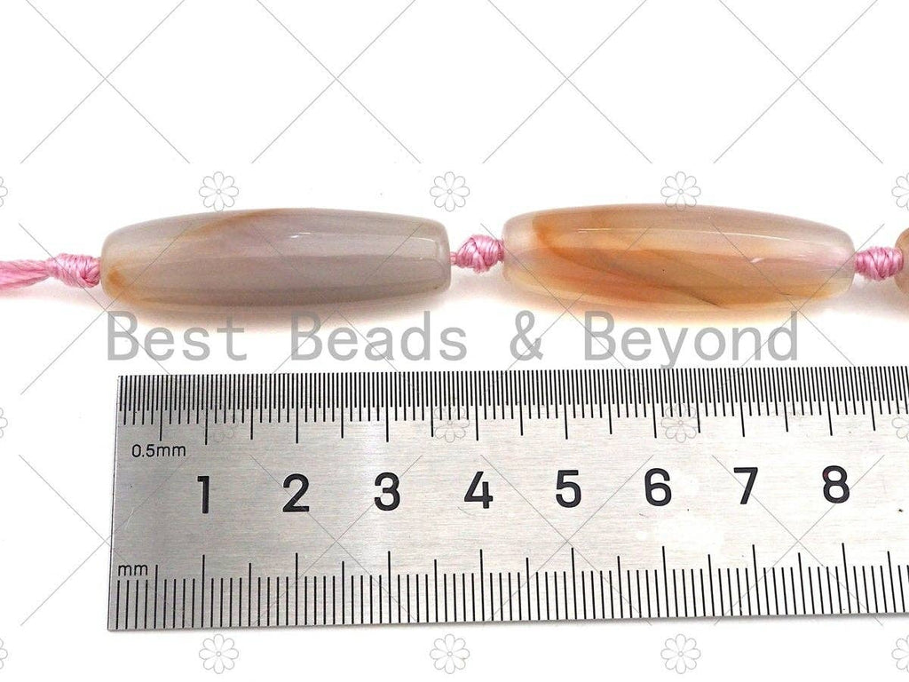 Natural Milky Pink Agate Barrel Spacer Beads, Pink Agate Spacer Beads, Tibetan Dzi Beads, 14x40mm, Sku#U1032
