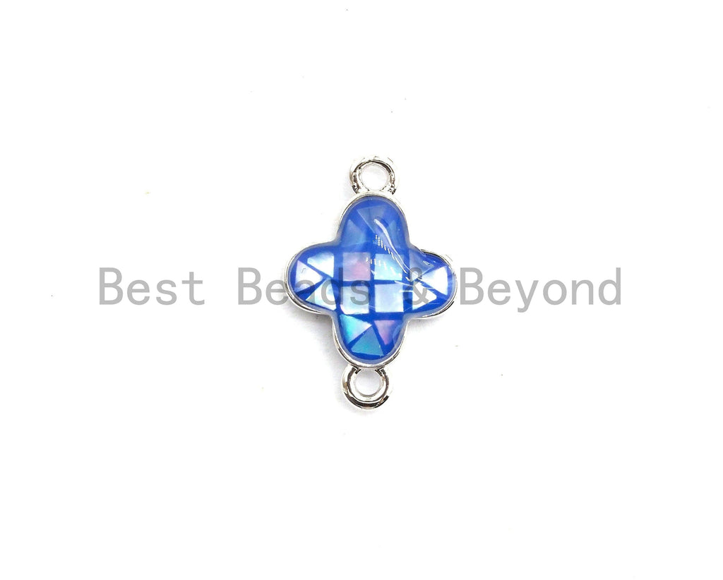 100% Natural Shell Blue Clover Connector with Gold/Silver Plated Edging, Natural Blue Shell, Ocean Jewelry, 10x15mm,SKU#Z290