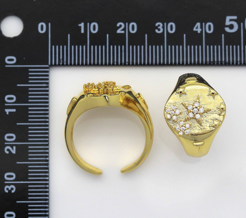 CZ Five Point Star Signet Ring, Sku#X341C