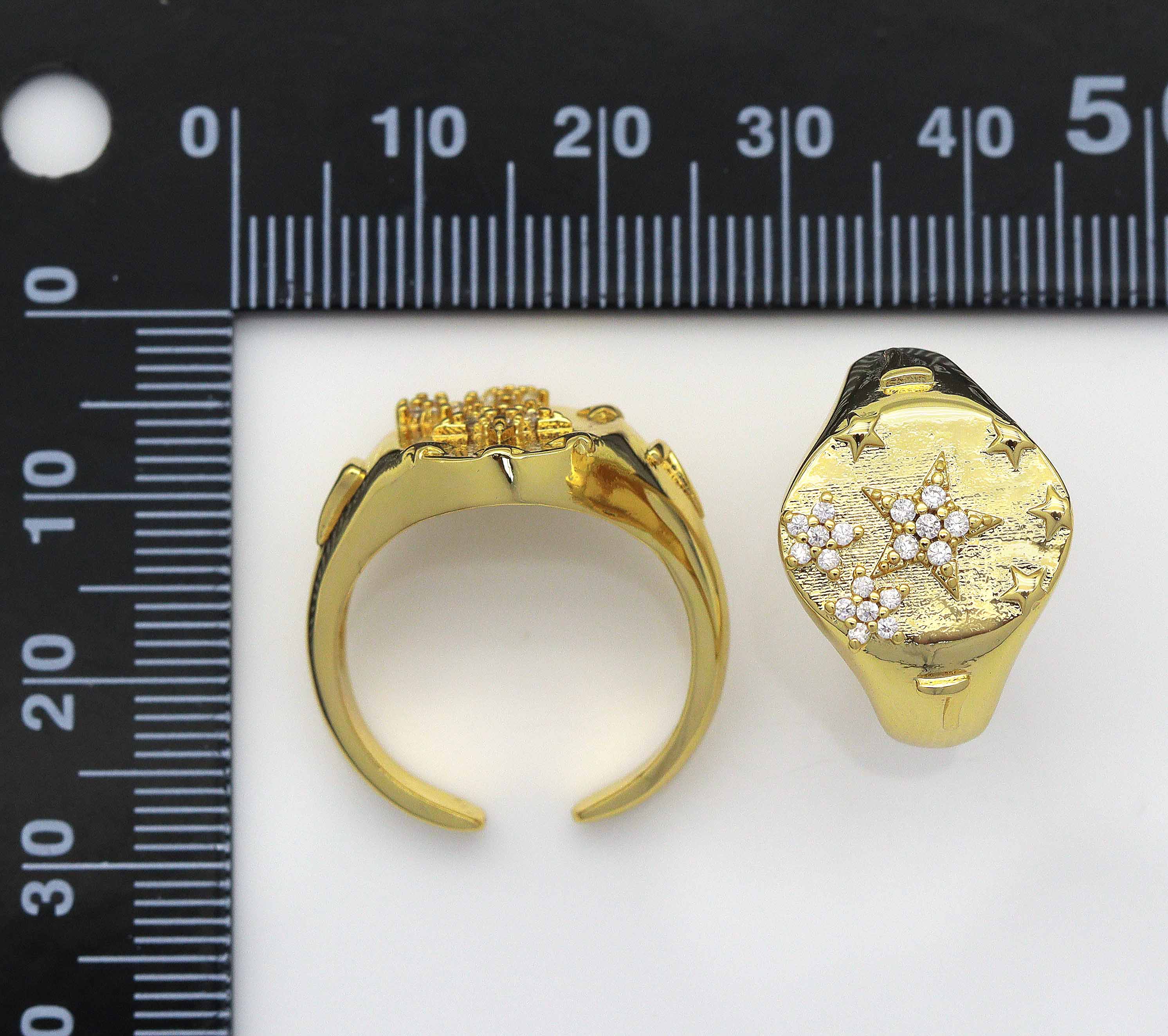 CZ Five Point Star Signet Ring, Sku#X341C