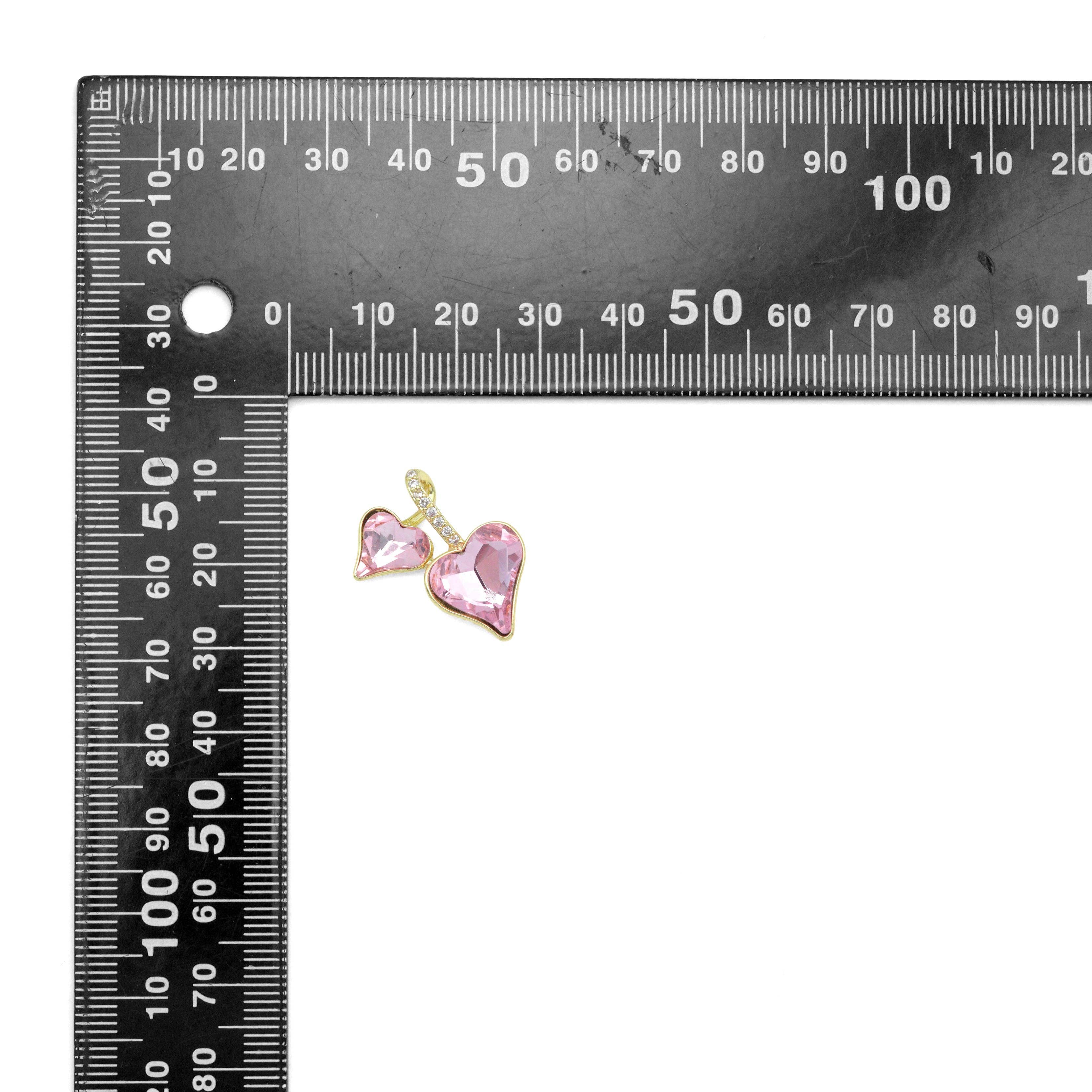 Double Pink Heart Gold Charm Pendant, Sku#LK1074