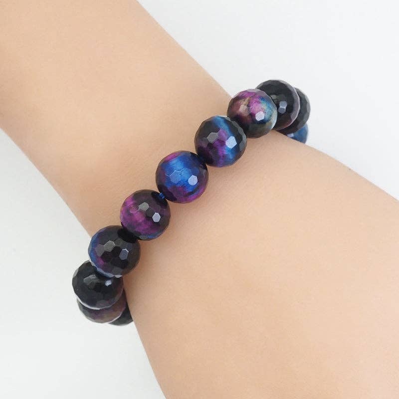 Galaxy Tiger Eye Round Faceted Stretchy Bracelet, Sku#EF440