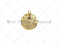 18K Gold Medallion Round Coin with Black Pave Flower Charm, Brass Medallion, Coin Charm, Pave Charm, 17mm, Sku#LK20