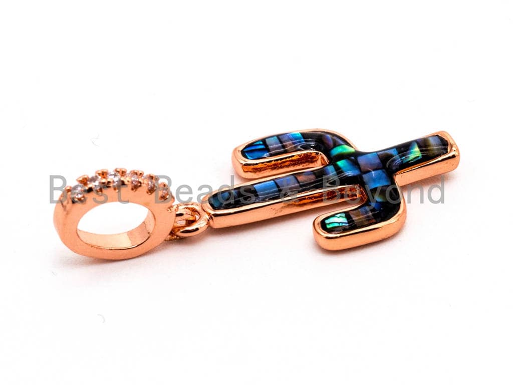 CZ Micro Pave CACTUS Pendant/Charm with Abalone Shell, Pave Findings/Cubic Zirconia Pendant, 12x22mm, 1pc, SKU#F465