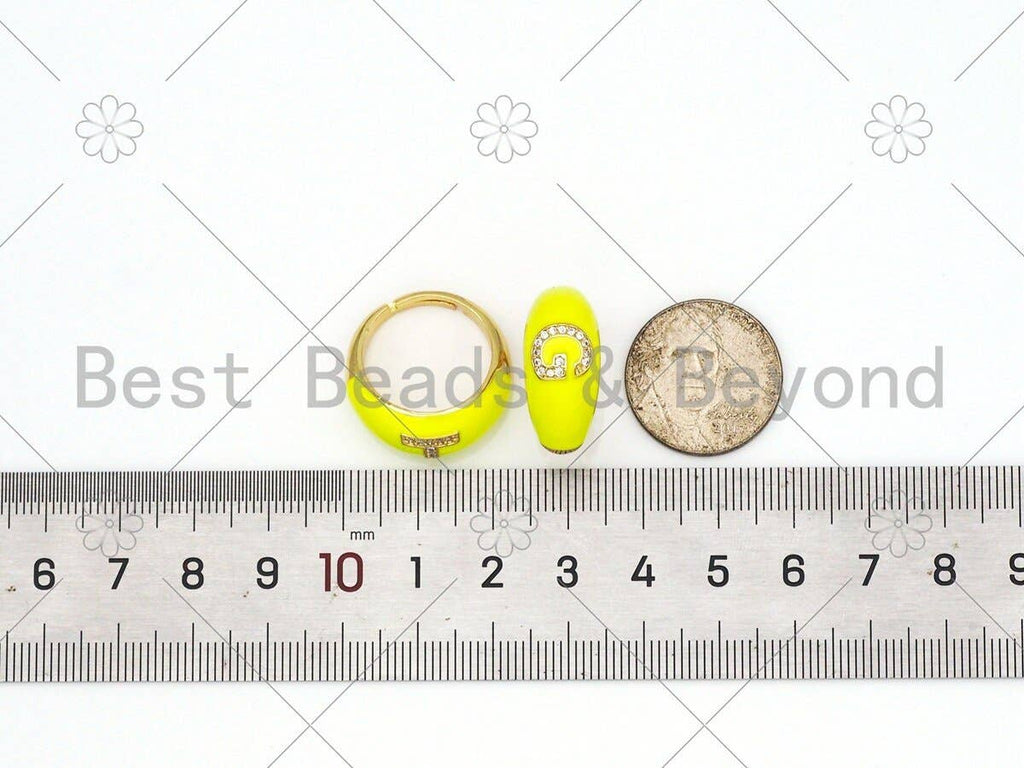 CZ  Yellow Enamel Alphabet Adjustable Ring, Sku#O73