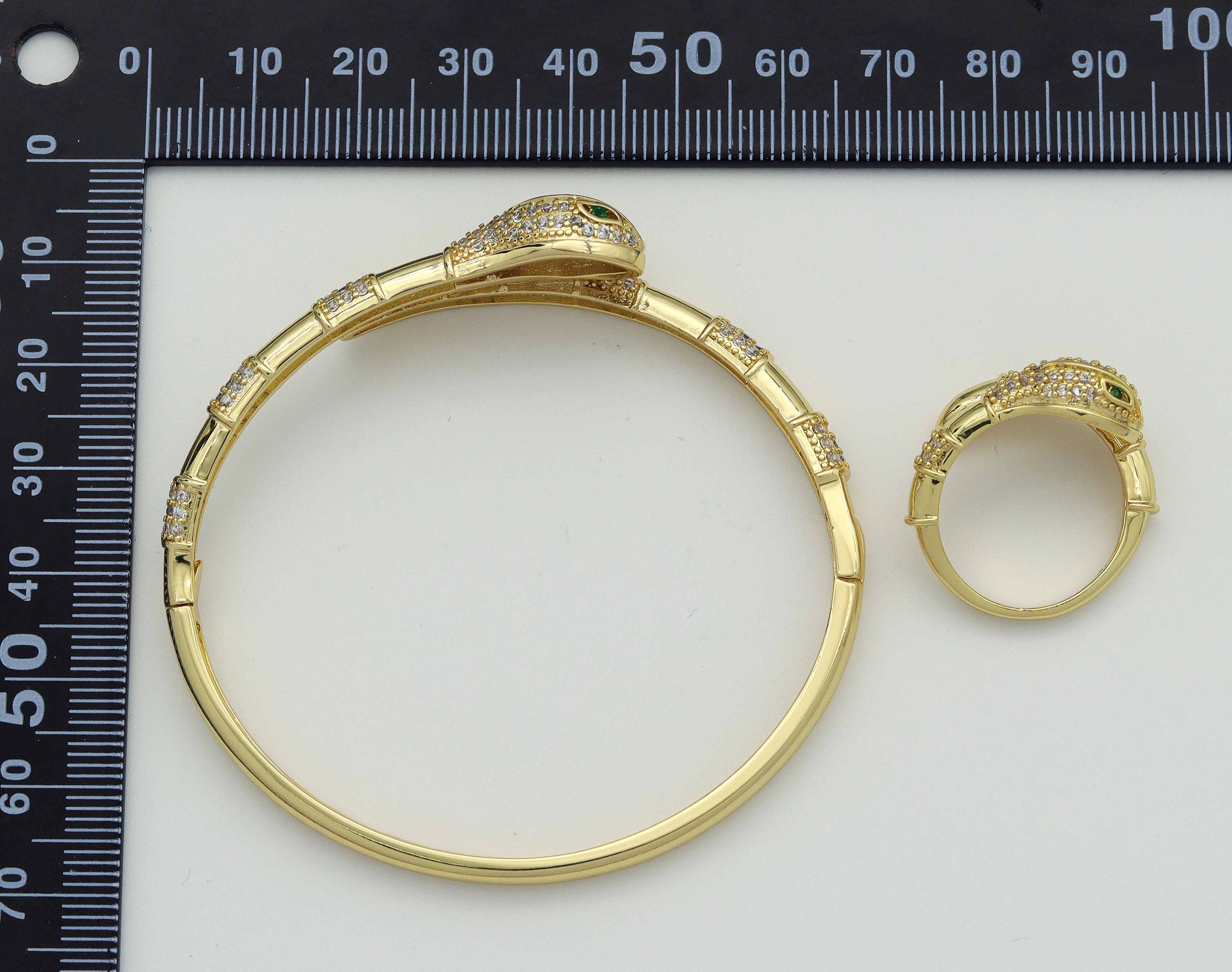CZ Snake Adjustable Bracelet and Rings, Sku#X319