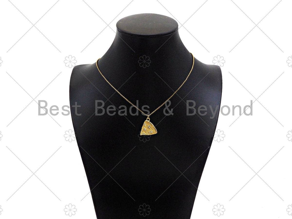 Gold Filled CZ Micro Pave Triangle Pizza Shape Pendant, 18K Gold Filled Pizza Charm, Necklace Bracelet Charm Pendant,19x20mm,Sku#Y463